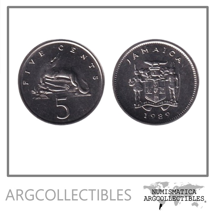 Jamaica Moneda 5 Centavos 1989 Cocodrilo Cuproniquel KM-46 UNC