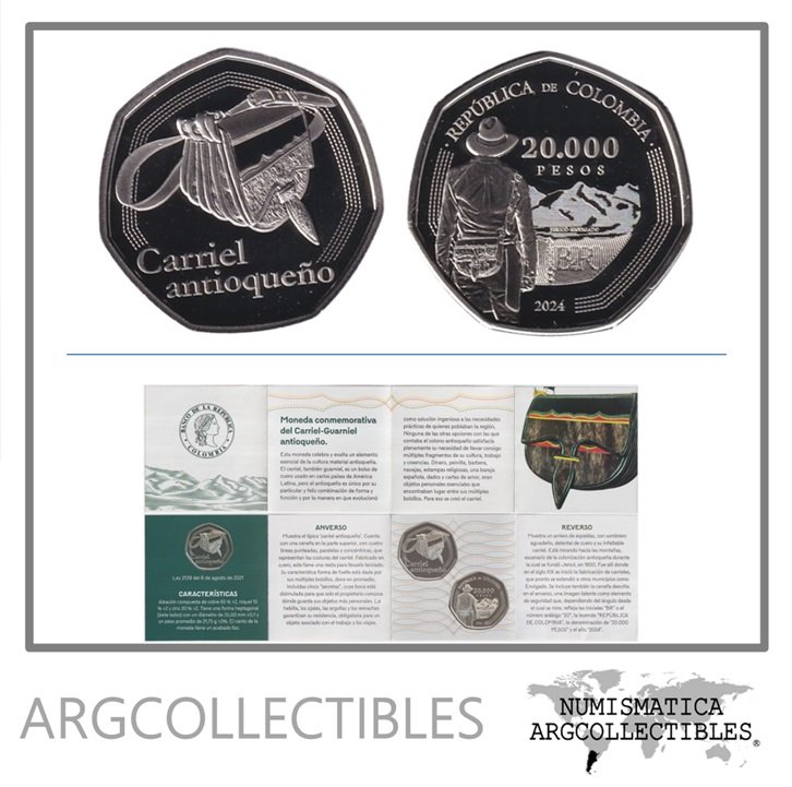 Colombia Moneda 20.000 Pesos 2024 Carriel Antioqueño Cobre-Niquel-Zing UNC