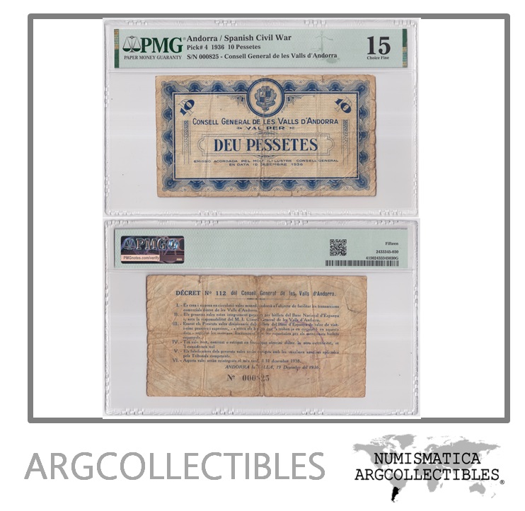 Andorra Billete 10 Pesetas 1936 P-4 F (F15)