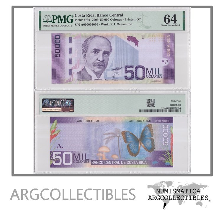 Costa Rica Billete 50.000 Colones 2009 P-279a UNC (Certificado) (Numero Bajo)