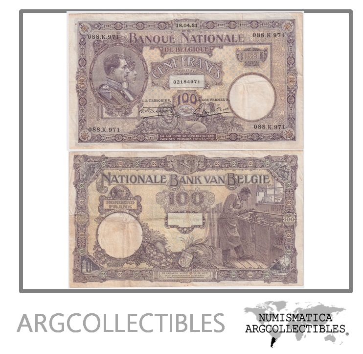 Belgica Billete 100 Francos 1921 P-95 VF+
