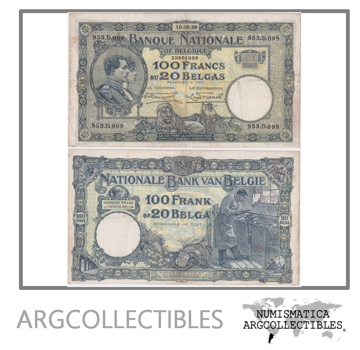 Belgica Billete 100 Francos 1928 P-102 VF+
