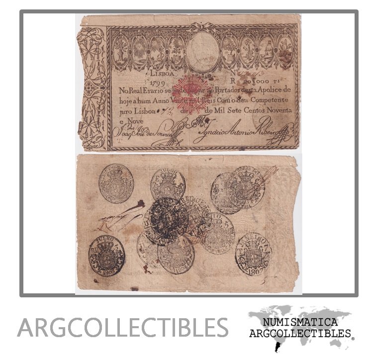 Portugal Billete 20.000 Reis 1828 P-46 F+ (Miguel I)