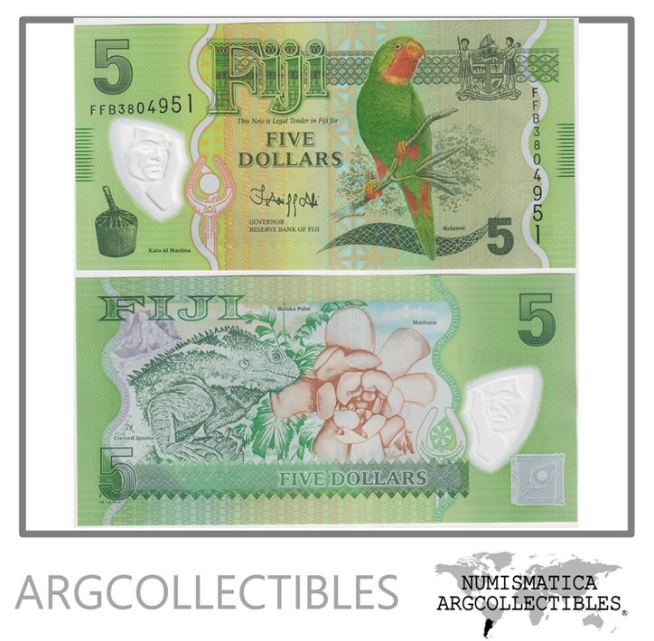Fiji Billete 5 Dolares 2012 P-115 UNC (Polimero) (Lote x 5)