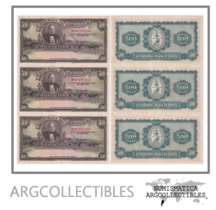 Paraguay Billete 500 Pesos 1923 P-169r AU/UNC (Shett x 3)