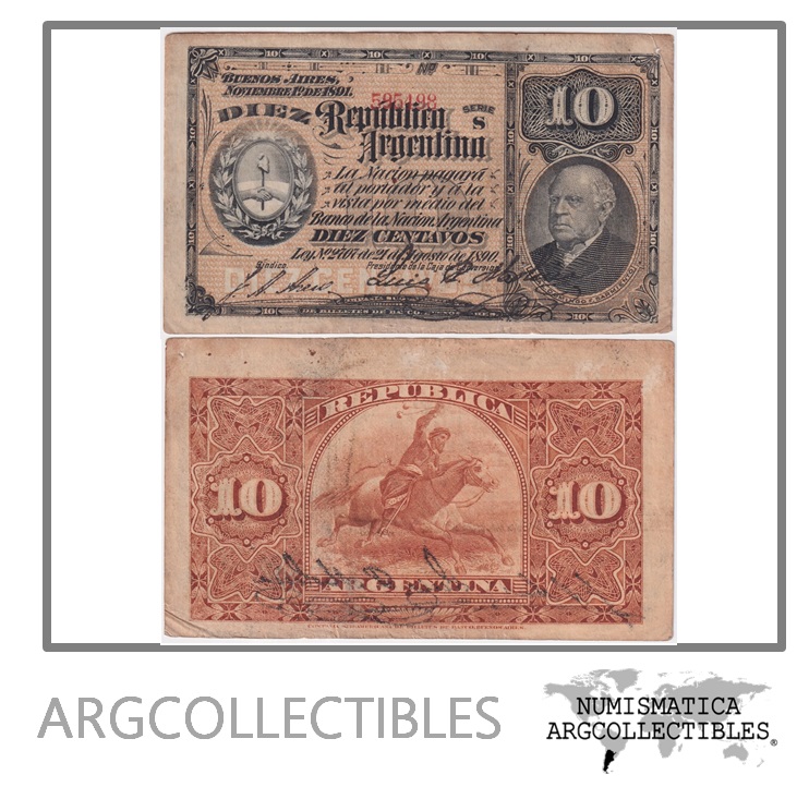 Argentina Billete 10 Centavos 1895 P-210/BOT-1017 VF