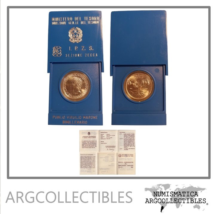 Italia Estuche Moneda 500 Liras 1981 Plata 825 Muerte Virgilio KM-110 UNC