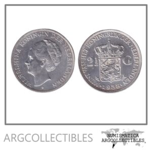 Holanda Moneda 2 1/2 Gulden 1938 Plata 720 Reina Guillermina KM-165 UNC