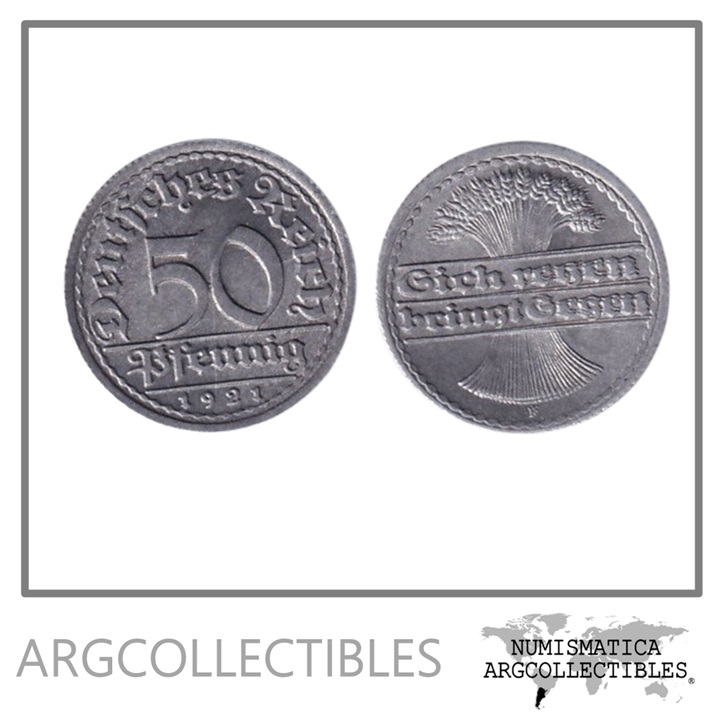 Alemania Moneda 50 Pfennig 1921 F Rep. Weimar Aluminio KM-27 AU