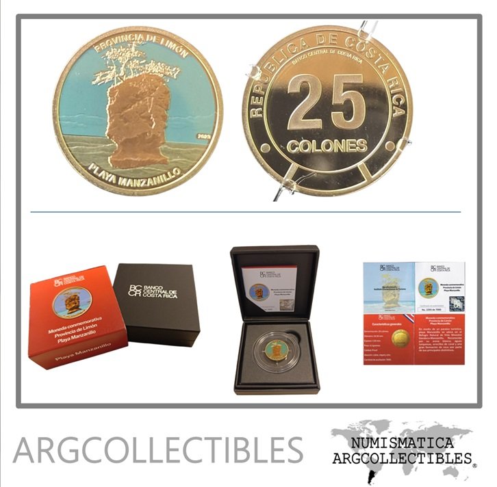 Costa Rica Estuche Moneda 25 Colones 2023 Provincia Limon Laton Color Proof