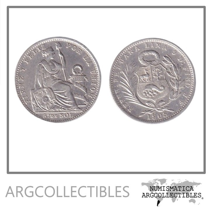 Peru Moneda 1/5 Sol 1903 JF Plata 900 KM-205.2 XF+
