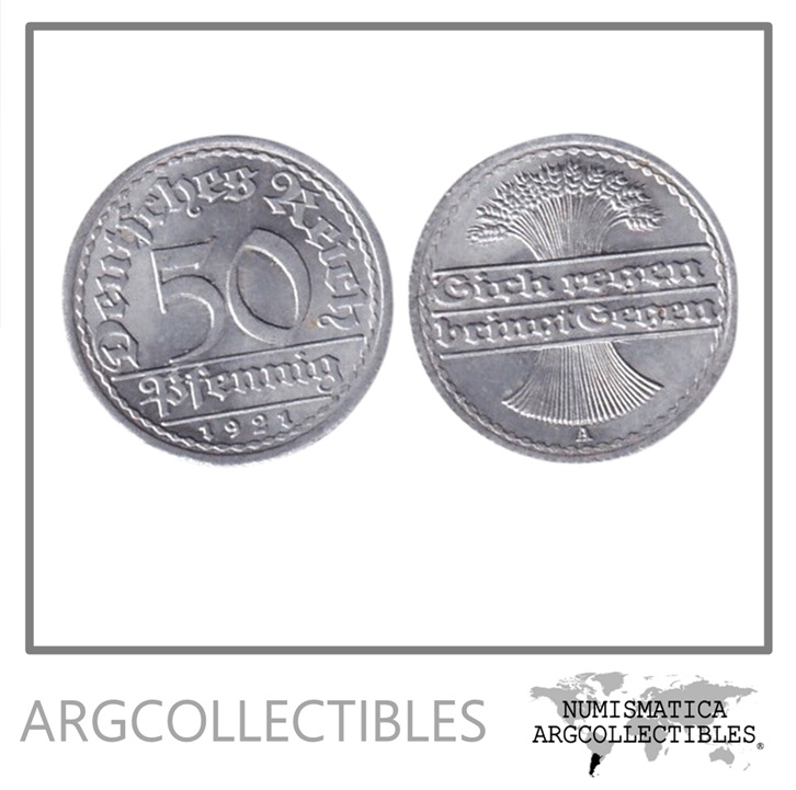 Alemania Moneda 50 Pfennig 1921 A Rep. Weimar Aluminio KM-27 AU
