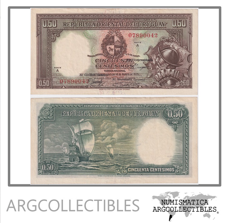 Uruguay Billete 50 Centesimos 1935 P-27/CR-9.II.9 XF