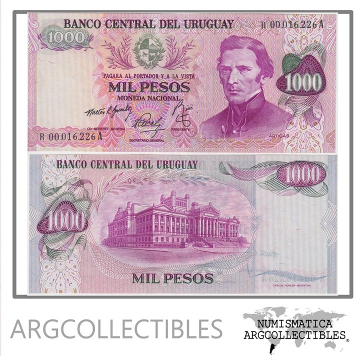 Uruguay Billete 1.000 Pesos 1974 P-52/CR-13AR1 AU (Reposicion)