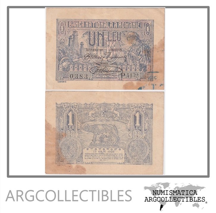 Rumania Billete 1 Leu 1920 P-26 XF (Manchado)