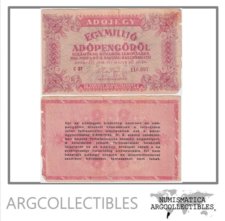 Hungria Billete 1.000.000 Adopengo 1946 P-140 F