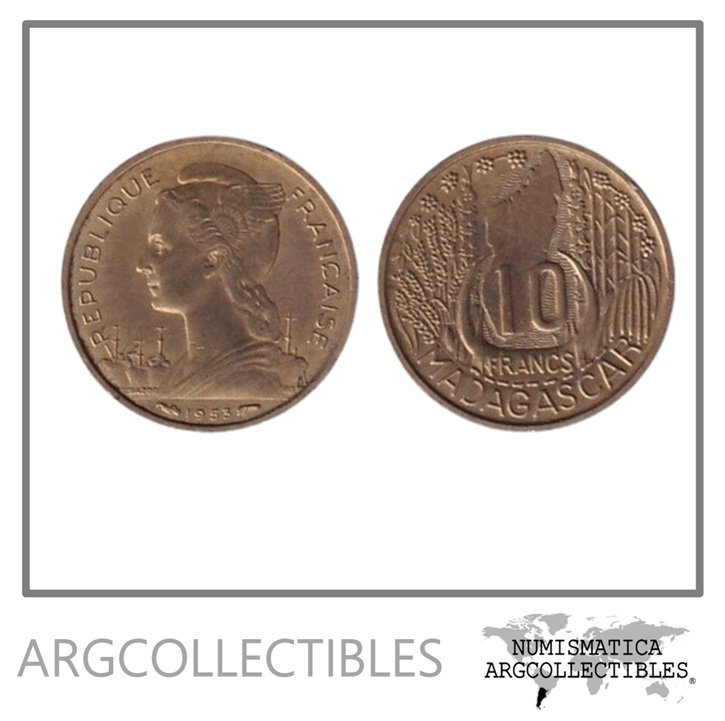 Madagascar Moneda 10 Francos 1953 Bronce KM-6 AU