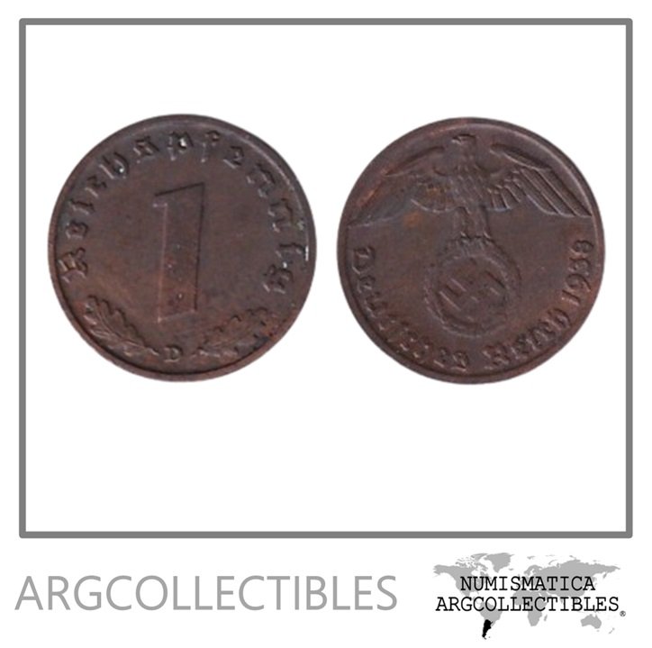 Alemania Moneda 1 Pfening 1938 D 3er Reich Bronce KM-89 XF