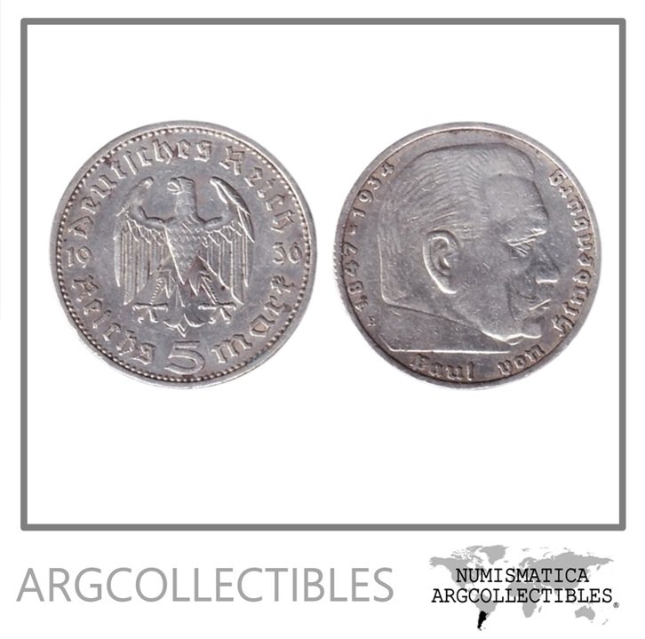Alemania Moneda 5 Marcos 1935 E 3er Reich Plata 900 KM-86 VF