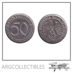 Alemania Moneda 50 Pfening 1938 A 3er Reich Niquel KM-95 XF