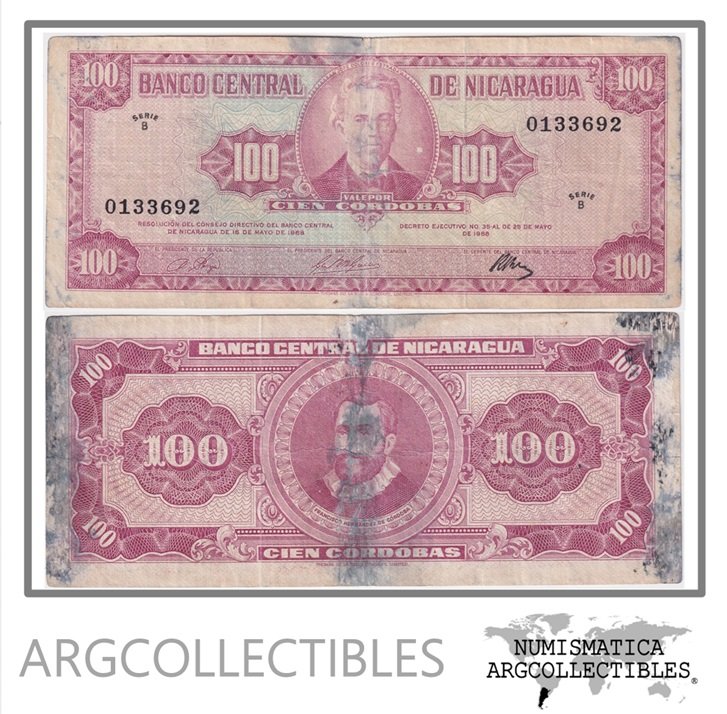 Nicaragua Billete 100 Cordobas 1968 P-120b F-