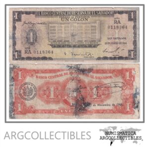 El Salvador Billete 1 Colon 1966 P-100 F (Serie RA)