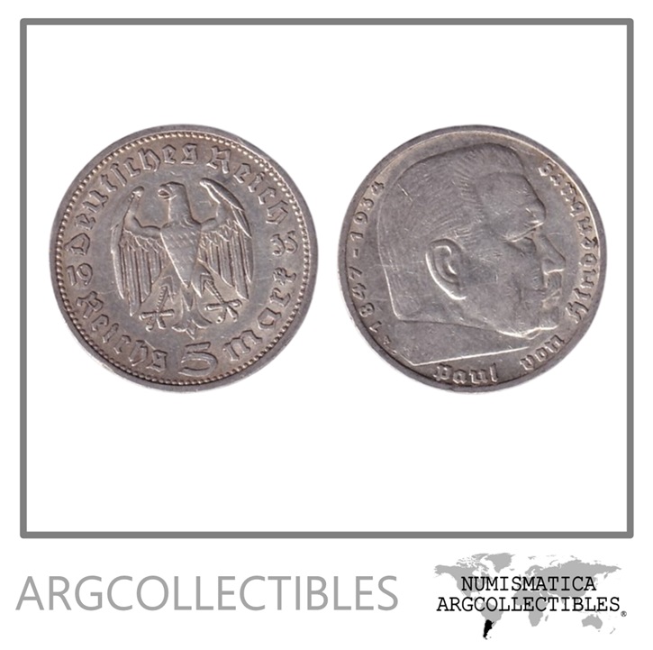 Alemania Moneda 5 Marcos 1935 A 3er Reich Plata 900 KM-86 XF
