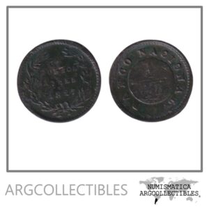 Argentina Moneda 1/4 Real 1827 (Bs.As.) Cobre KM-2/CJ-13 F+