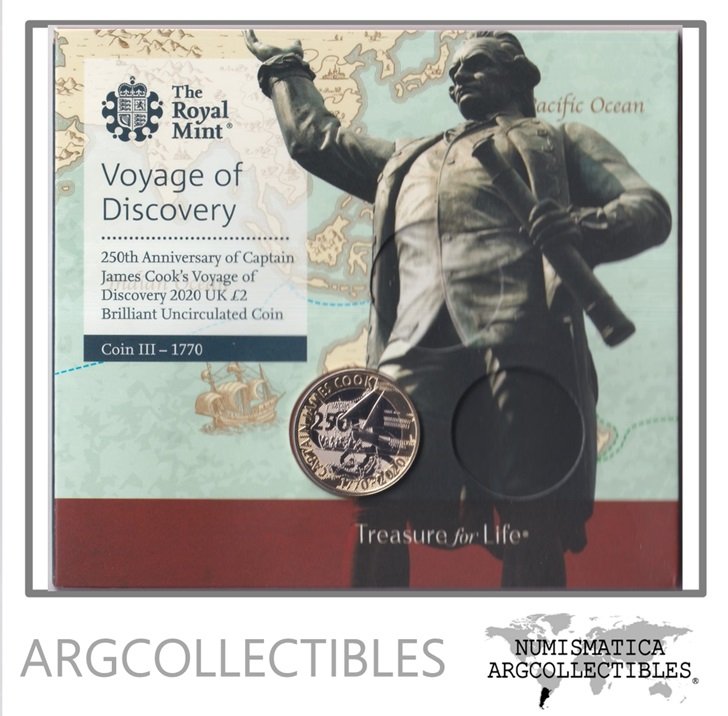 Inglaterra Blister Moneda 2 Pound 2020 Voyage Of Discovery Bimetalica UNC