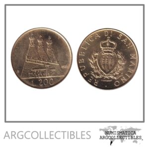 San Marino Moneda 200 Liras 1987 Laton 15 Aniversario Reaunudacion de la Moneda KM-208 UNC