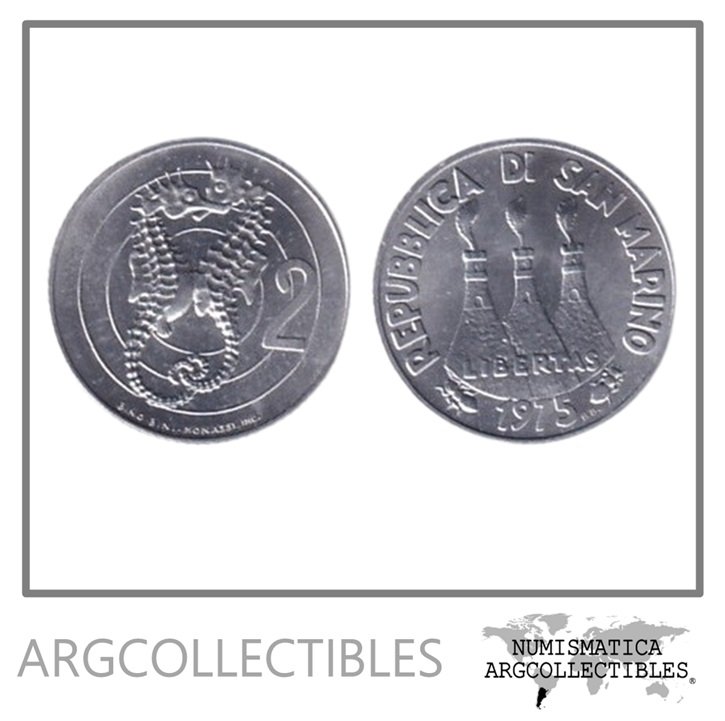 San Marino Moneda 2 Liras 1975 Caballito de Mar Aluminio KM-41 UNC