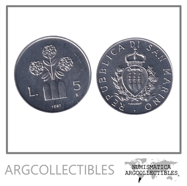 San Marino Moneda 5 Liras 1987 / 15 Aniversario Reanudacion de la Moneda Aluminio KM-203 UNC