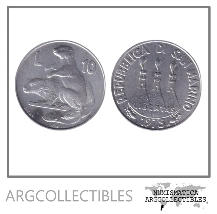 San Marino Moneda 10 Liras 1975 Fauna Aluminio KM-43 UNC