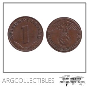 Alemania Moneda 1 Pfennig 1939 D 3er Reich Bronce KM-89 VF+
