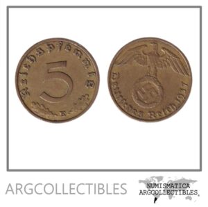 Alemania Moneda 5 Pfening 1937 E 3er Reich Bronce KM-91 VF+
