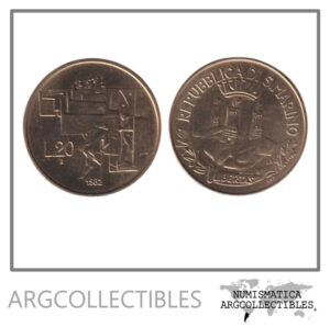San Marino Moneda 20 Liras 1982 Logros Sociales Laton KM-135 UNC