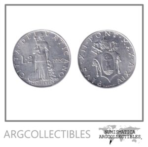 Vaticano Moneda 2 Liras 1952 Papa Pio XII Aluminio KM-50 UNC