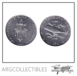 Vaticano Moneda 10 Liras 1977 Aluminio Papa Pablo VI KM-119 UNC