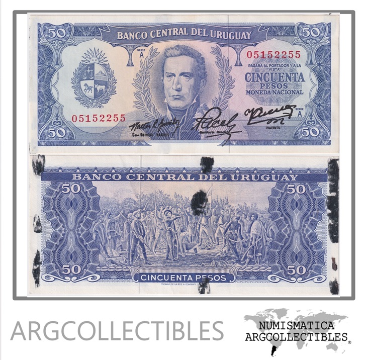 Uruguay Billete 50 Pesos 1967 P-46/CR-6A3 XF+ (Pegado)