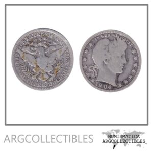 USA Moneda 1/4 Dolar 1904 O Plata 900 Barber KM-116 F