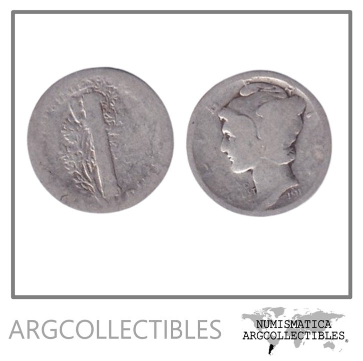 USA Moneda 1 Dime 1917 Plata 900 Mercury KM-140 F-