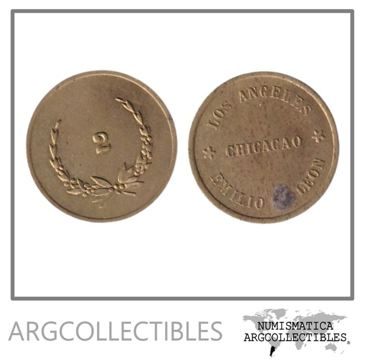 Guatemala Ficha Token 2 Reales Emilio de Leon Los Angeles Chicacao