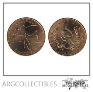 Guatemala Moneda 1 Quetzal 2013 Acero Baño Laton KM-284a UNC