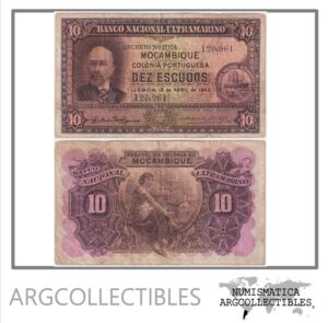 Mozambique Billete 10 Escudos 1943 P-90 F+