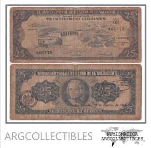 El Salvador Billete 25 Colones 1966 P-104b Poor (Serie QE)