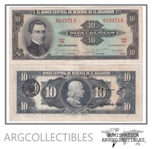 El Salvador Billete 10 Colones 1957 P-96 VF+ (Serie HA)