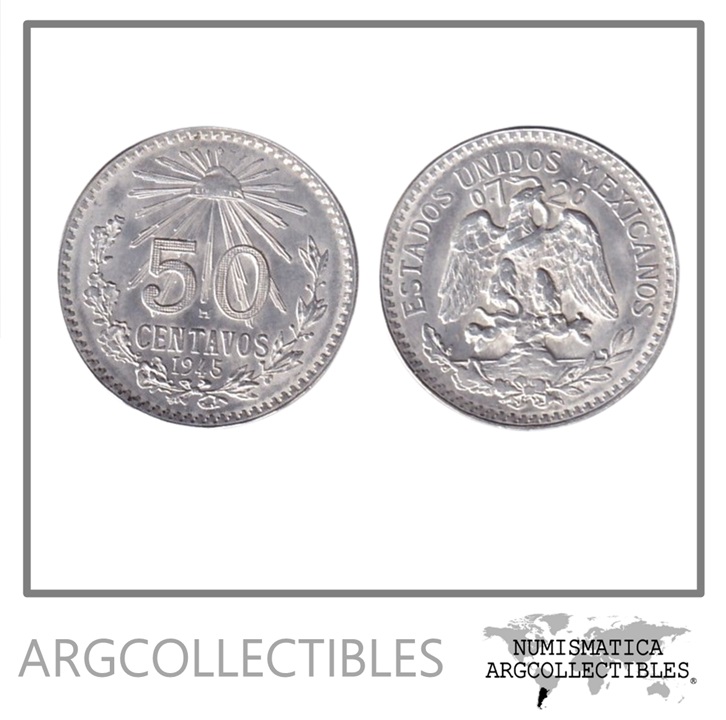 Mexico Moneda 50 Centavos 1945 Plata 720 KM-447 AU