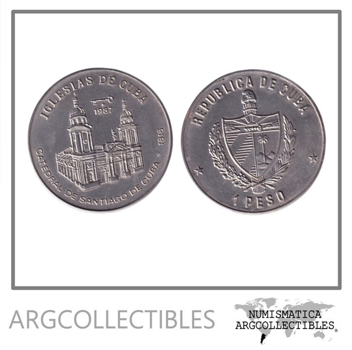 Cuba Moneda 1 Peso 1987 Catedral de Santiago Niquel KM-148 UNC