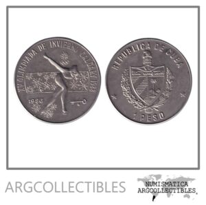 Cuba Moneda 1 Peso 1986 Niquel Patinadora con Anillos Olimpicos KM-138 UNC