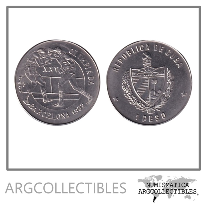 Cuba Moneda 1 Peso 1989 Juegos Olimpicos Barcelona Boxeo Niquel KM-284 UNC